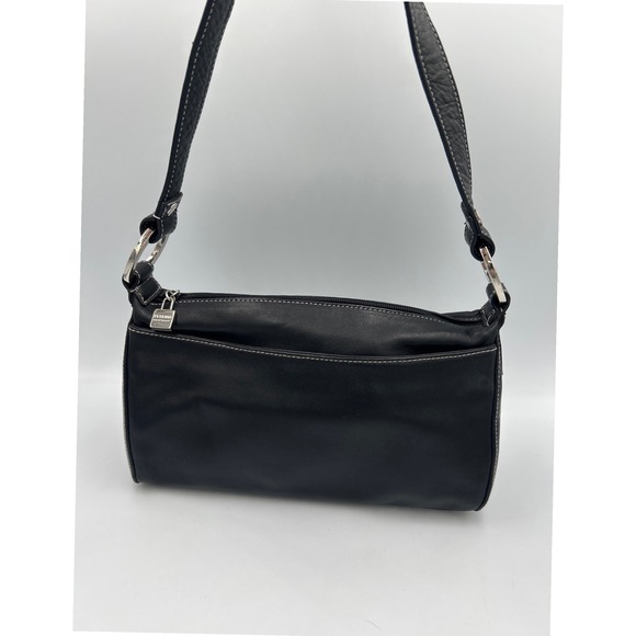 Perlina New York Handbags - Perlina New York Black Leather Baguette Shoulder Bag Contrast Stitch Y2K Vintage